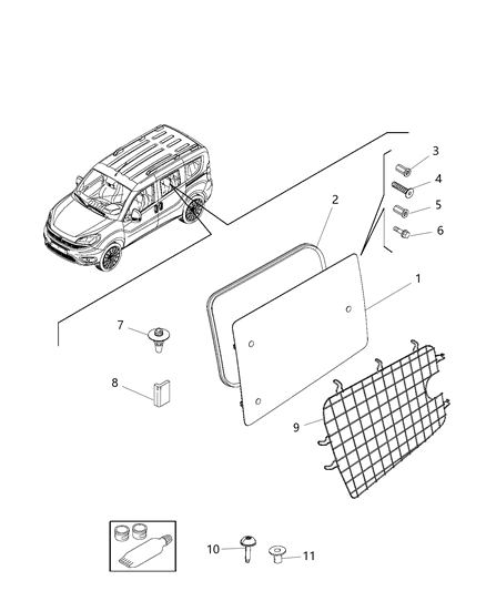 2019 Ram ProMaster City Glass Sliding Door Diagram 1 - Thumbnail
