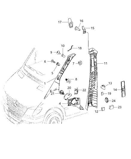 2009 Dodge Sprinter 3500 Interior Moldings And Pillars - Cargo And Passenger Van Diagram
