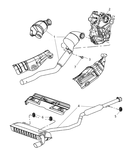 2010 Dodge Caliber Muffler And Tailpipe Exhaust Diagram for 5147046AA