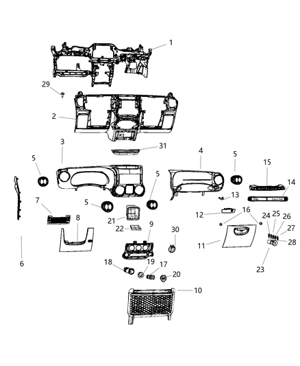 2017 Jeep Wrangler Instrument Panel of Interior Trim Diagram 1 - Thumbnail