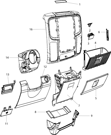 2016 Ram 1500 Drawer Instrument Panel Diagram for 1VY88DX9AF