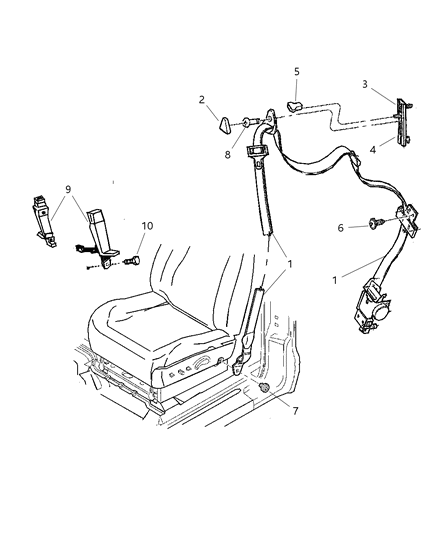 2000 Dodge Dakota Seat Belt Front Inner Diagram for 5GK301AZAB