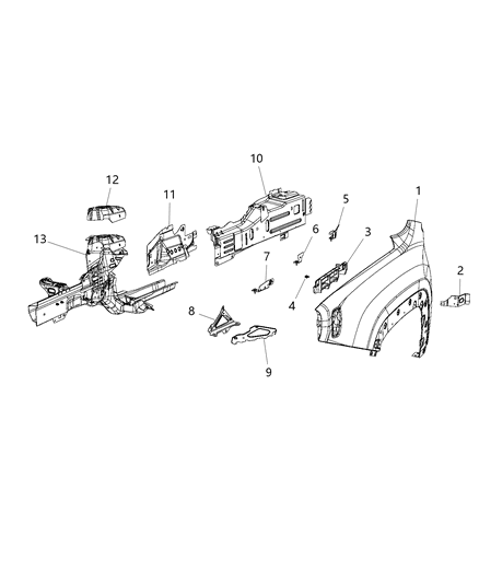 2015 Jeep Renegade Bracket Fender Mounting Diagram for 68246355AA
