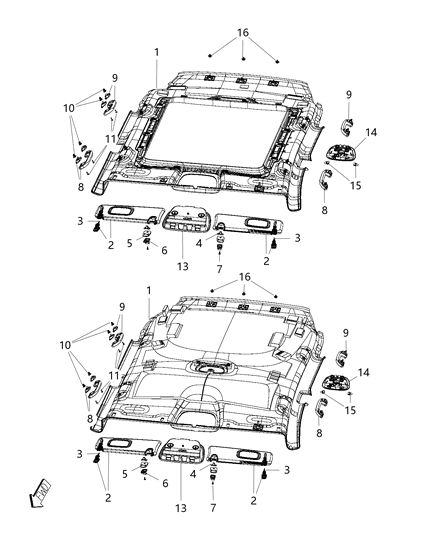 2017 Jeep Cherokee Visor Illuminated Includes Attaching Screw Diagram for 1WW95HDAAI