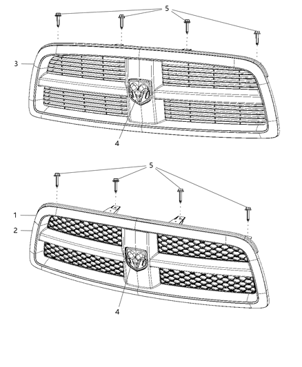 2012 Ram 1500 Grille Radiator Diagram for 1KX581GTAB