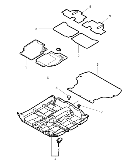 2000 Chrysler Sebring Coupe Carpets - Mats - Insulation Diagram