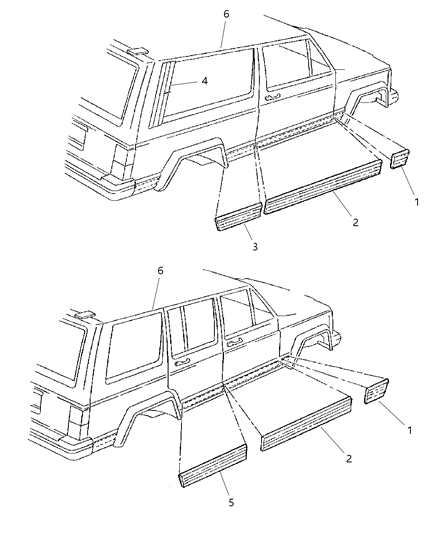 2000 Jeep Cherokee Molding Front Door Diagram for 5EM56PR4AC