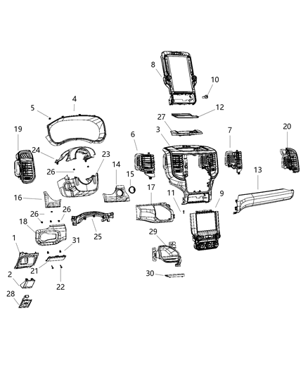 2020 Ram 5500 Center Stack Upper Controls With Display Diagram for 68370849AB