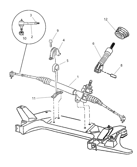 1997 Dodge Neon Gear, Rack And Pinion Assembly W/Tie Rod Ends Diagram for R0400236