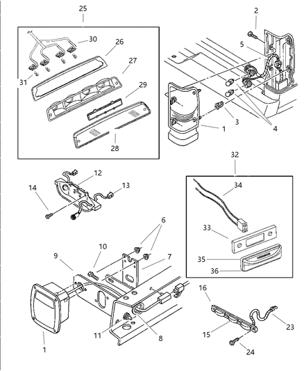 1998 Dodge Ram 2500 Regular Cab Lamps - Rear End Diagram