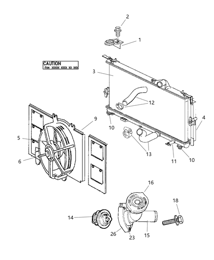 2004 Dodge Neon Radiator Engine Cooling, 25 Pc Min Qty Mix & Match Diagram for V8102362AA