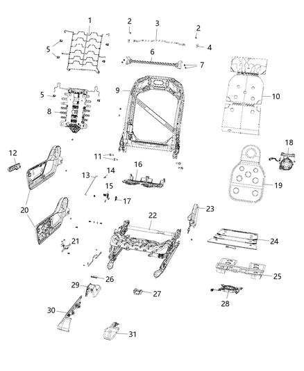 2020 Ram 1500 Recline Handle, Black/Red, Front Passenger Side Diagram for 5ZE88LR9AB