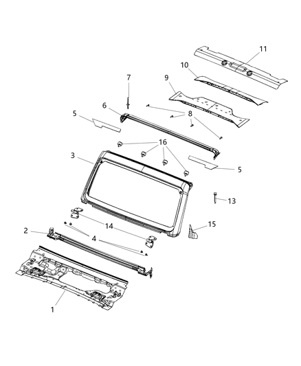 2018 Jeep Wrangler All-new Model Windshield Frame And Crossbars Diagram