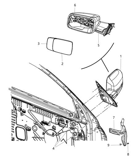 2012 Ram 3500 Mirror Outside Rearview Diagram for 55372072AI