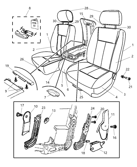 2005 Dodge Dakota Center Cushion, Front Diagram for 1BJ701J3AA
