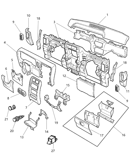 1999 Jeep Cherokee Ash Receiver Smokers Package Diagram for 55037550AA