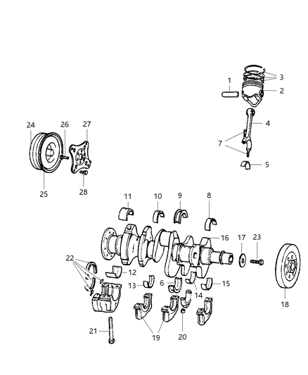 2002 Dodge Ram Van Crankshaft , Piston & Torque Converter Diagram 1 - Thumbnail