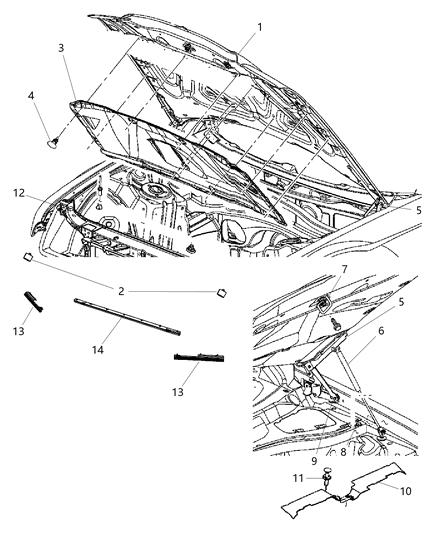 2011 Dodge Charger Hinge Hood Contains Propeller Stud Diagram for 55113550AD