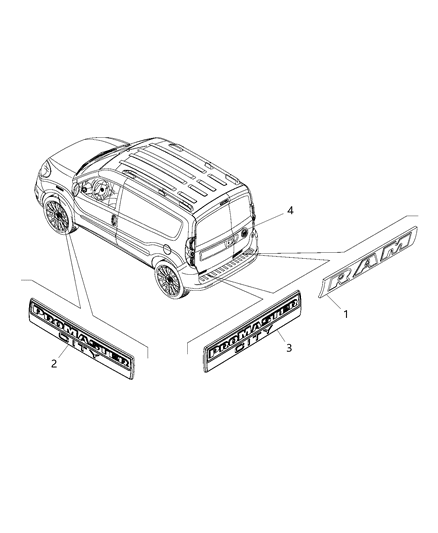 2016 Ram ProMaster City Nameplate, Rear Diagram for 68235558AA
