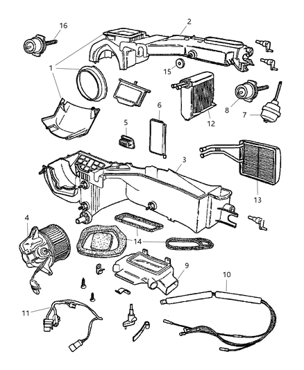 2003 Jeep Wrangler Heater Kit Heater Core Assembly Diagram for 5073180AA