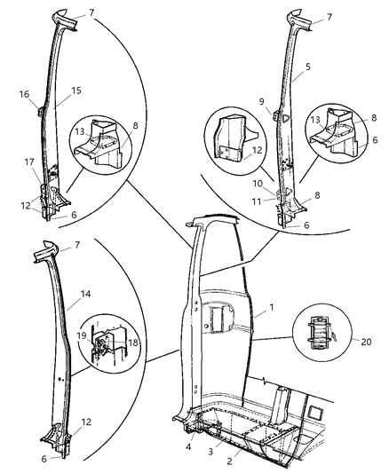 2002 Dodge Ram Wagon Latch Support Mount Bracket Diagram for 55346592AB
