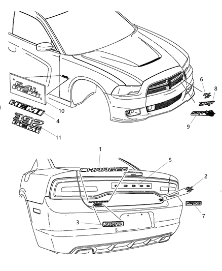 2014 Dodge Charger Nameplate, Rear Diagram for 5182346AA