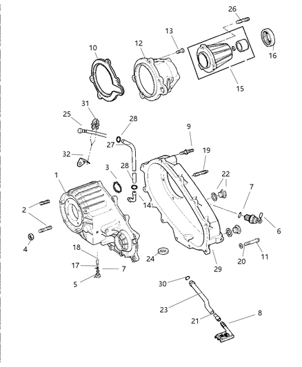 2000 Dodge Dakota Case Transfer Front Diagram for 5015430AA
