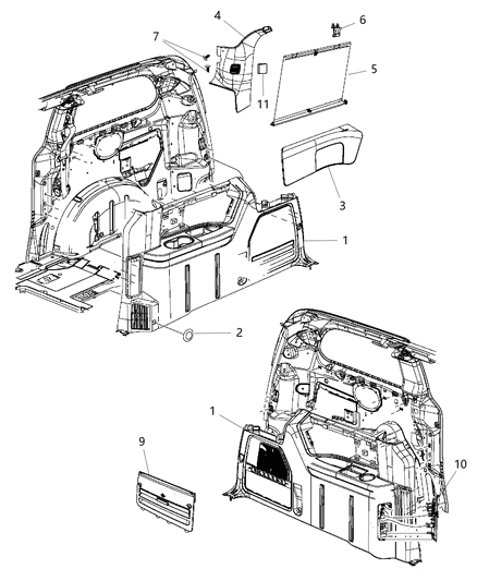 2011 Chrysler Town & Country Sunshade Rear Window Diagram for 68045248AA