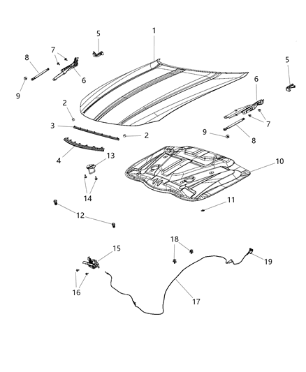 2018 Dodge Charger Hood, Front Diagram for 68265445AB