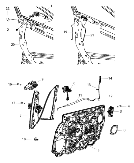 2014 Dodge Avenger Front Door, Hardware Components Diagram