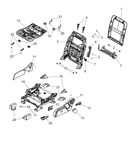 2009 Dodge Journey Seat Back Frame, Front Passenger Side Diagram for 4610144AA