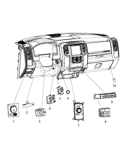2017 Ram 3500 Pickup Switches - Instrument Panel Diagram