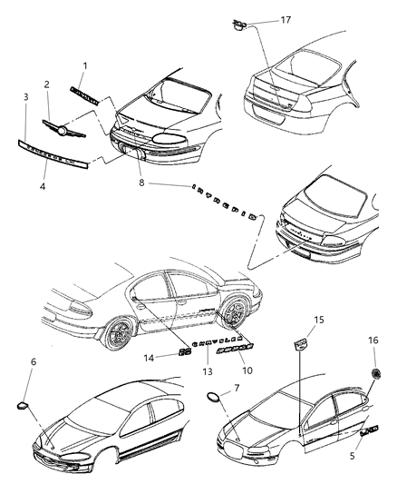 2000 Dodge Intrepid Medallion Deck Lid 300, Rear Diagram for 4805286AB