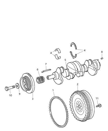 2009 Chrysler PT Cruiser Crankshaft , Crankshaft Bearings , Damper And Flywheel Diagram 1 - Thumbnail