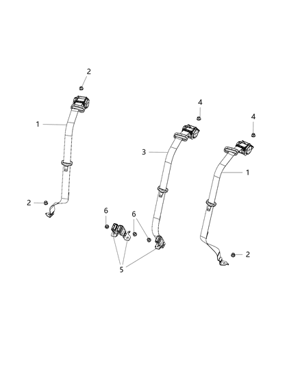 2017 Chrysler 200 Lap & Shoulder Belt, White, Rear Outer Diagram for 1VA701L2AF