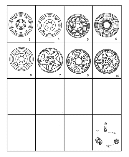 2001 Dodge Ram 3500 Regular Cab Wheels & Hardware Diagram