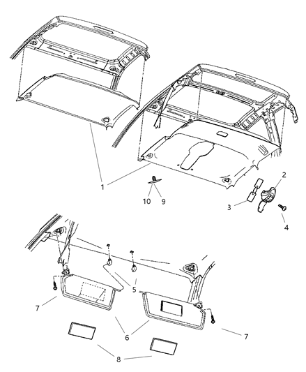 2000 Dodge Dakota Headliner Retainer, Front Diagram for QL77TL2