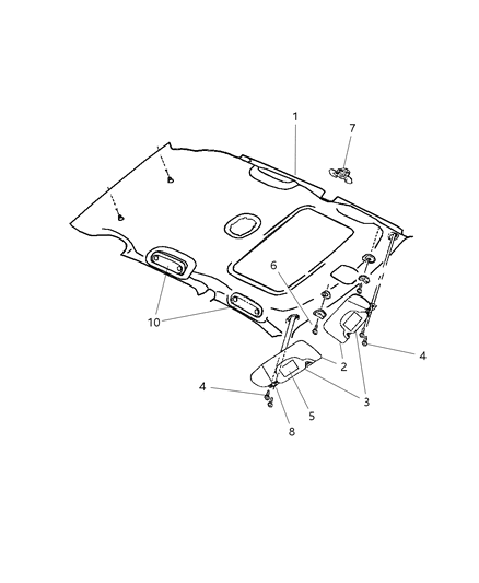 2008 Chrysler PT Cruiser Visor, Gray, Passenger Side Diagram for 1EK30XDHAA