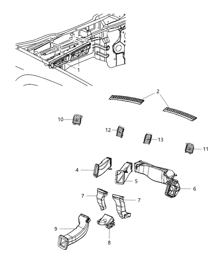 2008 Jeep Grand Cherokee Floor Duct, Passenger Side Diagram for 55116599AC