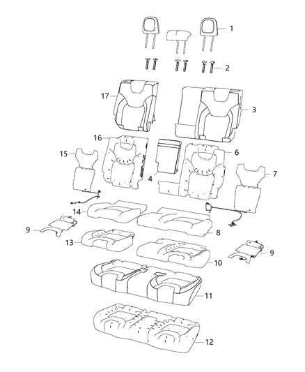 2020 Jeep Cherokee Seat Back Pad, Rear Driver Side Diagram for 68091765AB