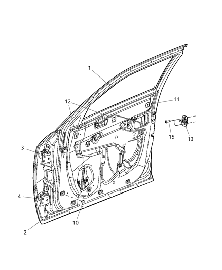 2006 Dodge Magnum Lower Hinge, Front Driver Side Diagram for 5166091AA