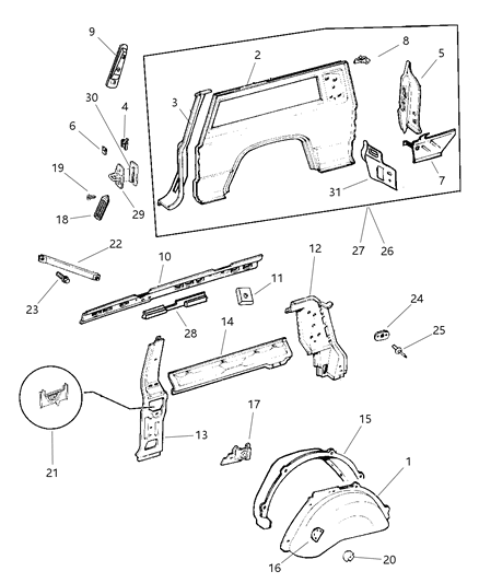 2001 Jeep Cherokee Panels - Rear Quarter Diagram 1 - Thumbnail