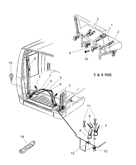 1997 Dodge Ram Wagon Lap Belt, Blue Spruce, Rear Passenger Side Diagram for 5DW60SP8