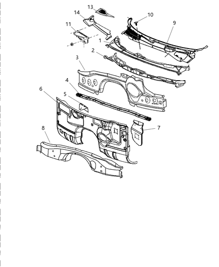2014 Dodge Challenger Panel Cowl Plenum Upper Diagram for 5112871AC