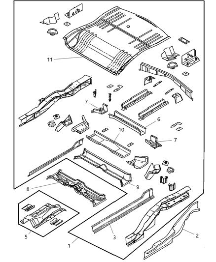 2005 Chrysler Pacifica Rear Floor Pan Diagram for 5054634AA