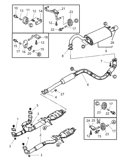 2004 Chrysler Sebring Catalytic Converter, Front Diagram for MN135516