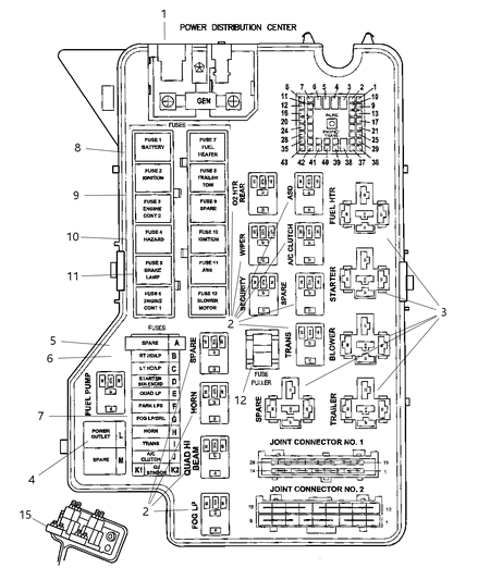 2002 Dodge Ram 3500 Regular Cab Power Distribution Center - Relays & Fuses Diagram