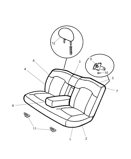 2005 Chrysler Sebring Sedan & Convertible Rear Seat Diagram 3 - Thumbnail