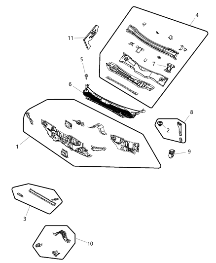 2011 Chrysler 200 Screen Cowl Top Diagram for 5155711AD