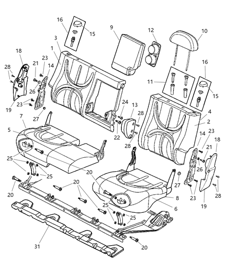 1999 Dodge Durango Rear Seats, Second Seat Diagram 2 - Thumbnail